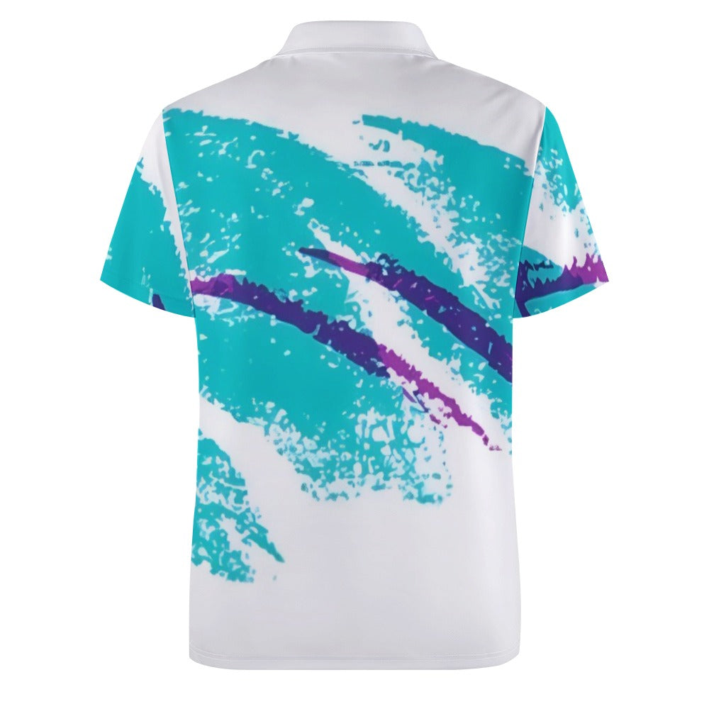 90s Jazz Solo Paper Cup Pattern Men's European Sode POLO Straight Shirt