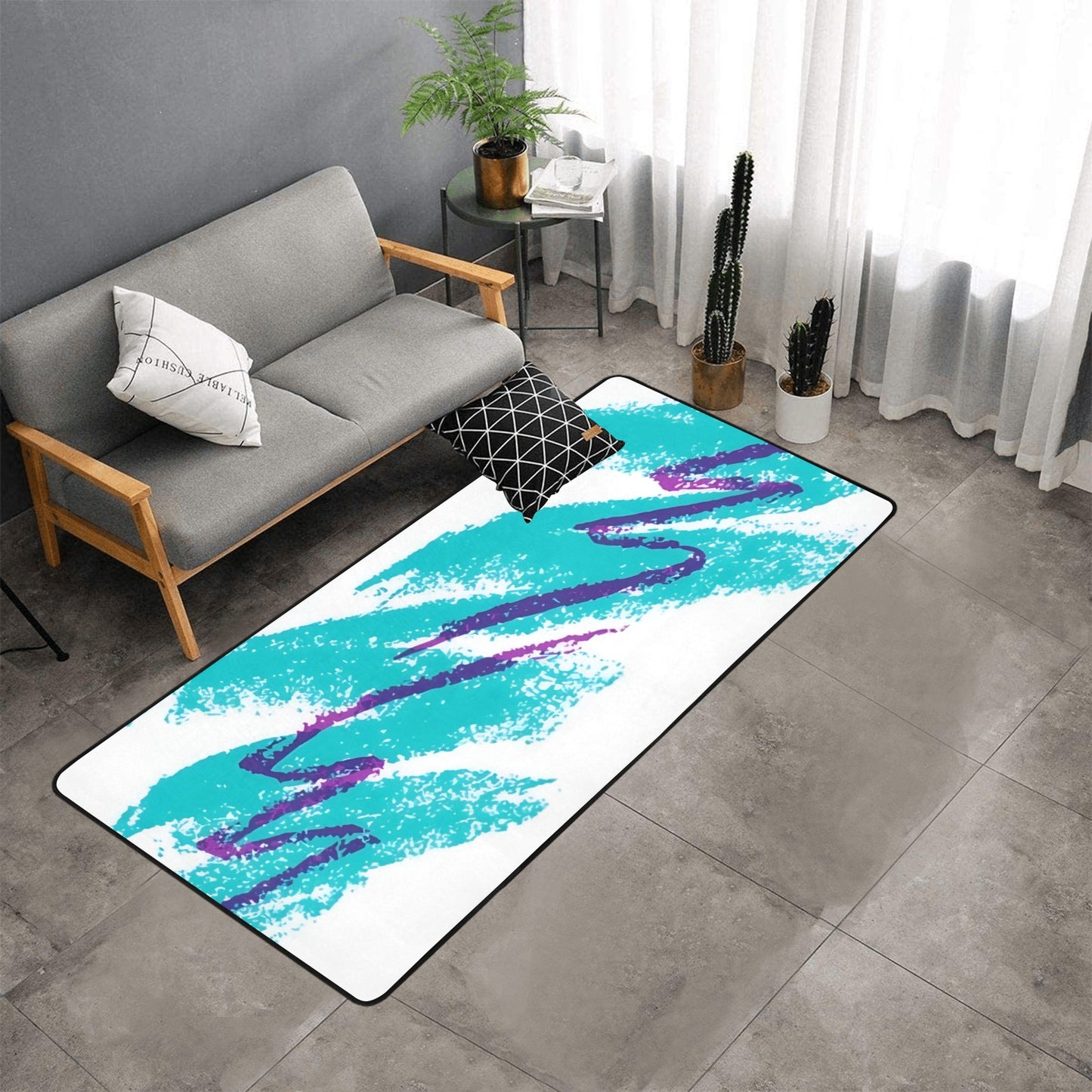 90s Jazz Solo Paper Cup Pattern Area Rug with Black Binding 7'x3'3''