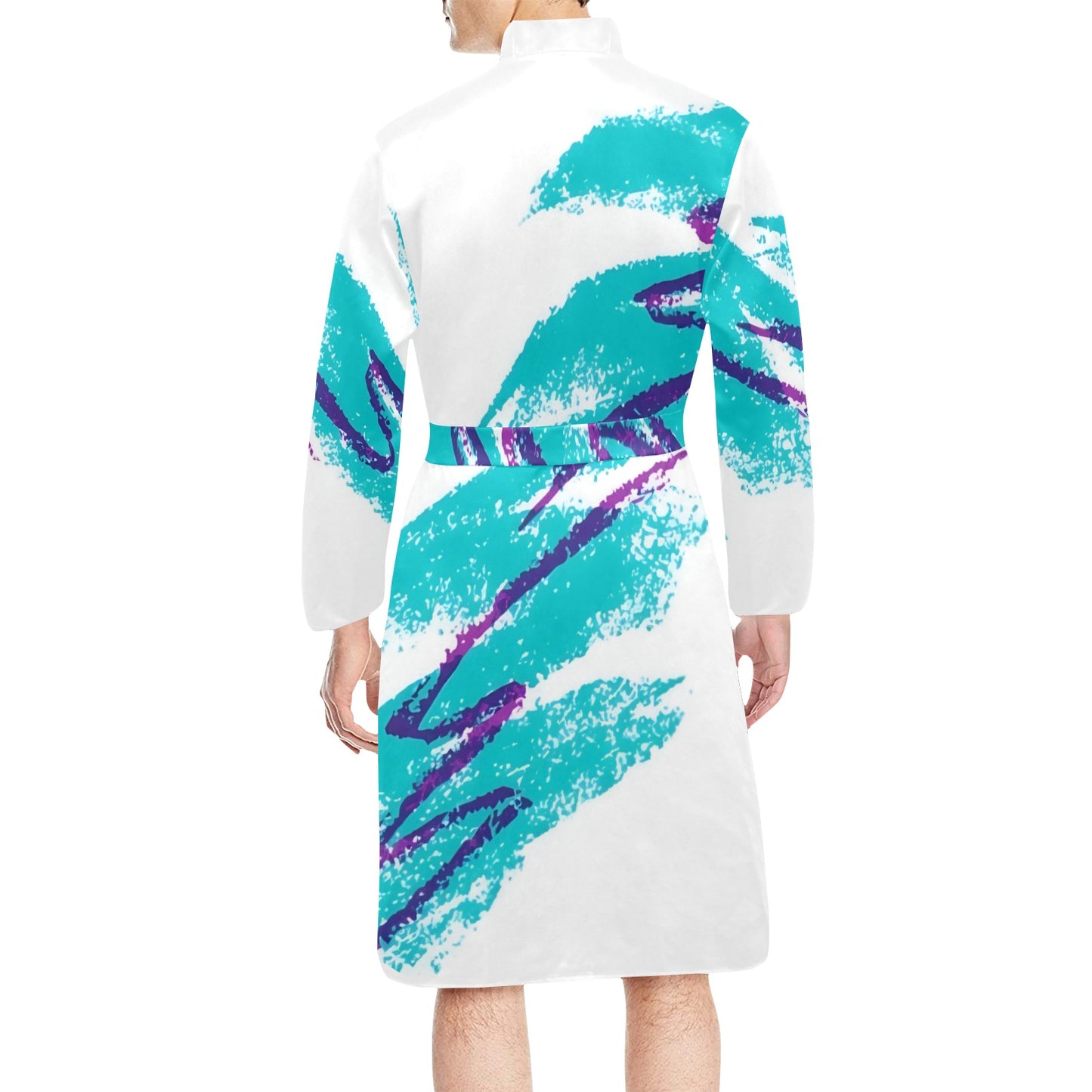 90s Jazz Solo Paper Cup Pattern Men's Long Sleeve Belted Night Robe