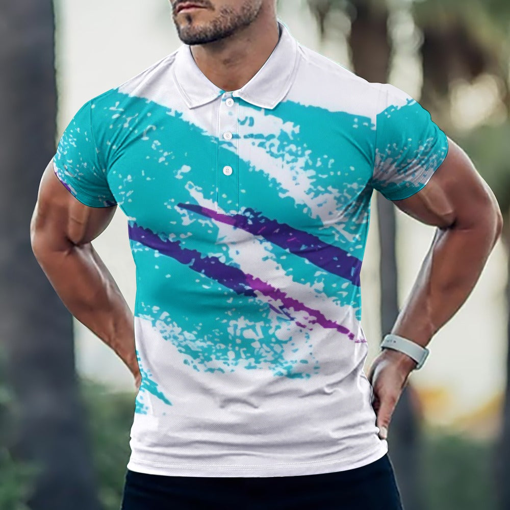 90s Jazz Solo Paper Cup Pattern Men's European Sode POLO Straight Shirt