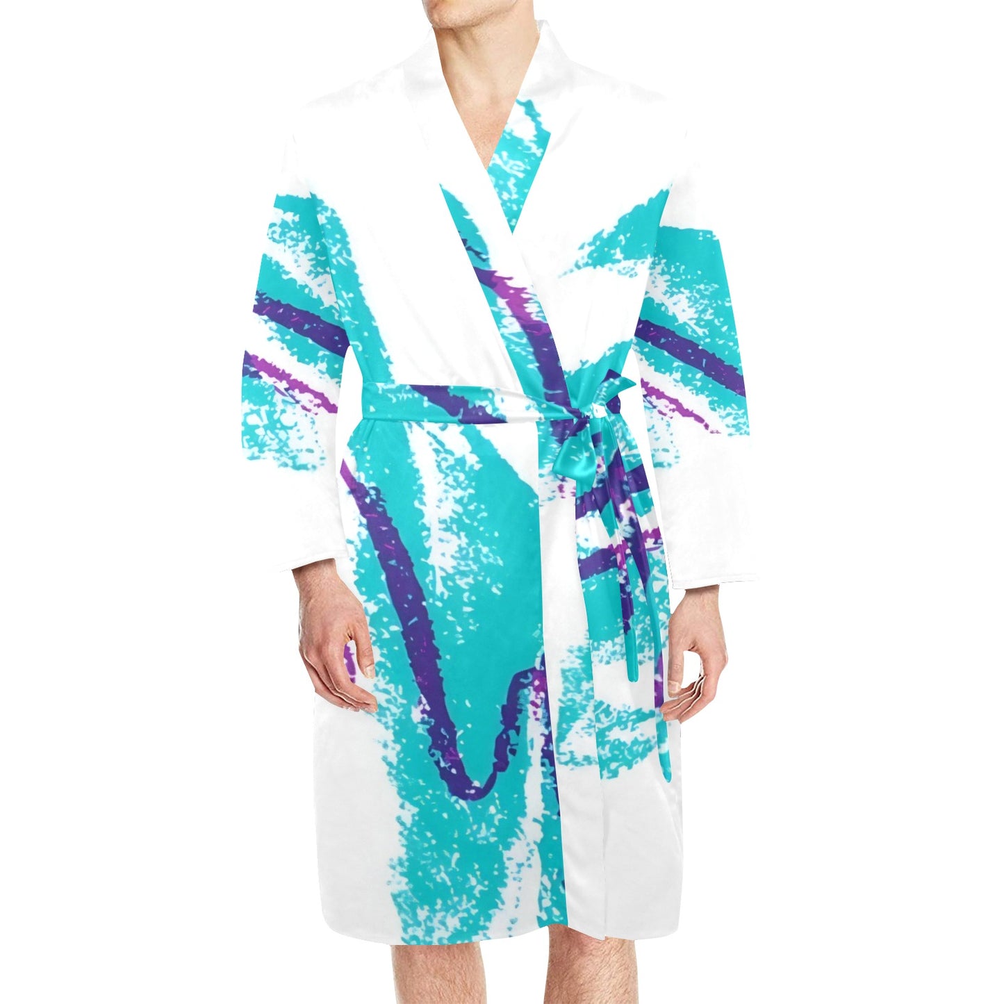 90s Jazz Solo Paper Cup Pattern Men's Long Sleeve Belted Night Robe