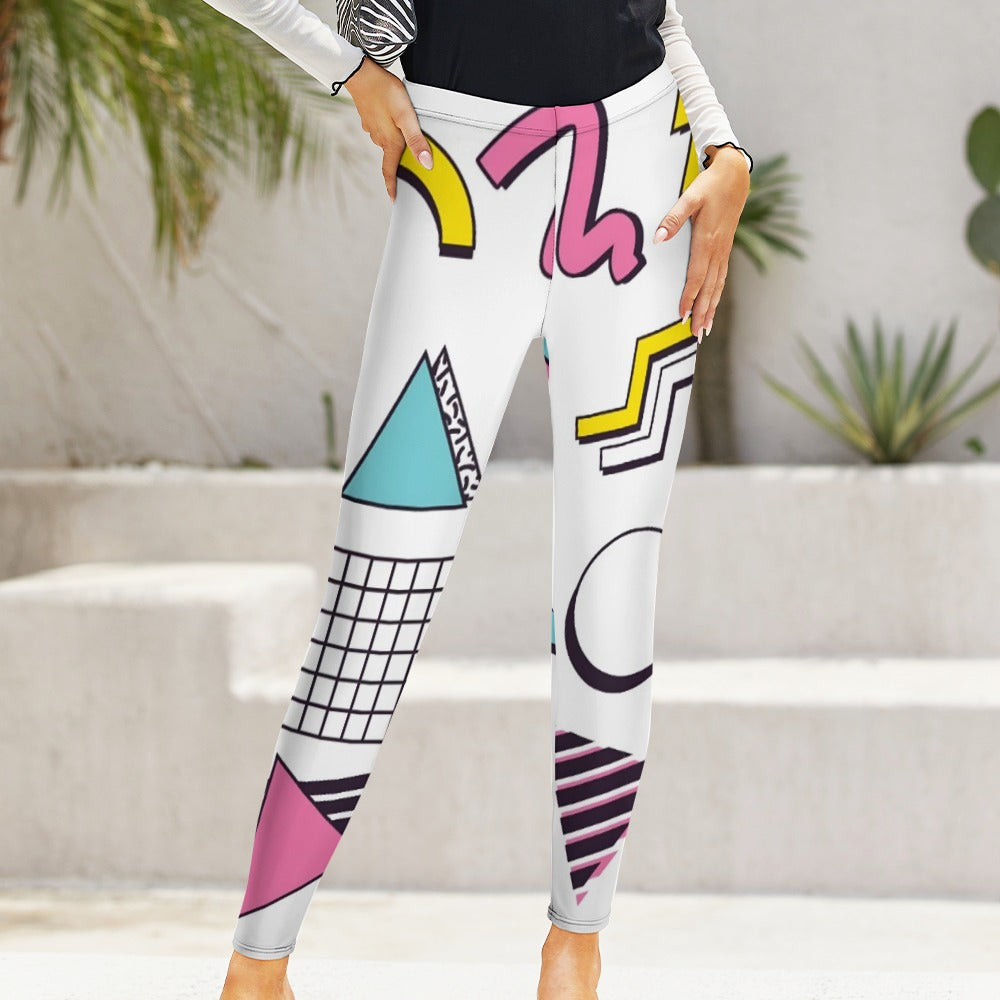 90s White Aesthetic Design Regular Leggings