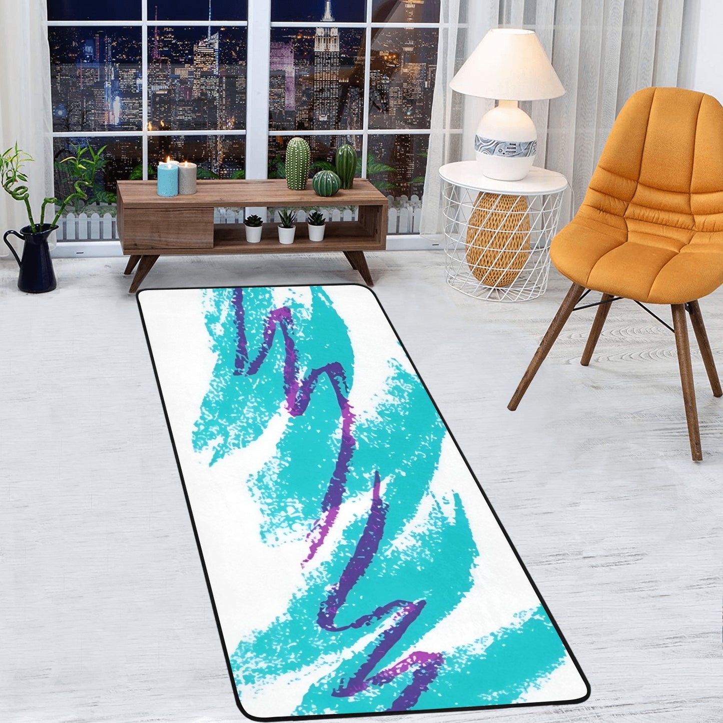 90s Jazz Solo Paper Cup Pattern Area Rug with Black Binding 7'x3'3''