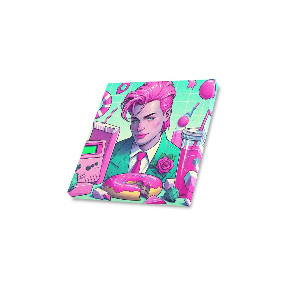 90s Pink and Green Aesthetic Icons Framed Canvas Print 12"x12"