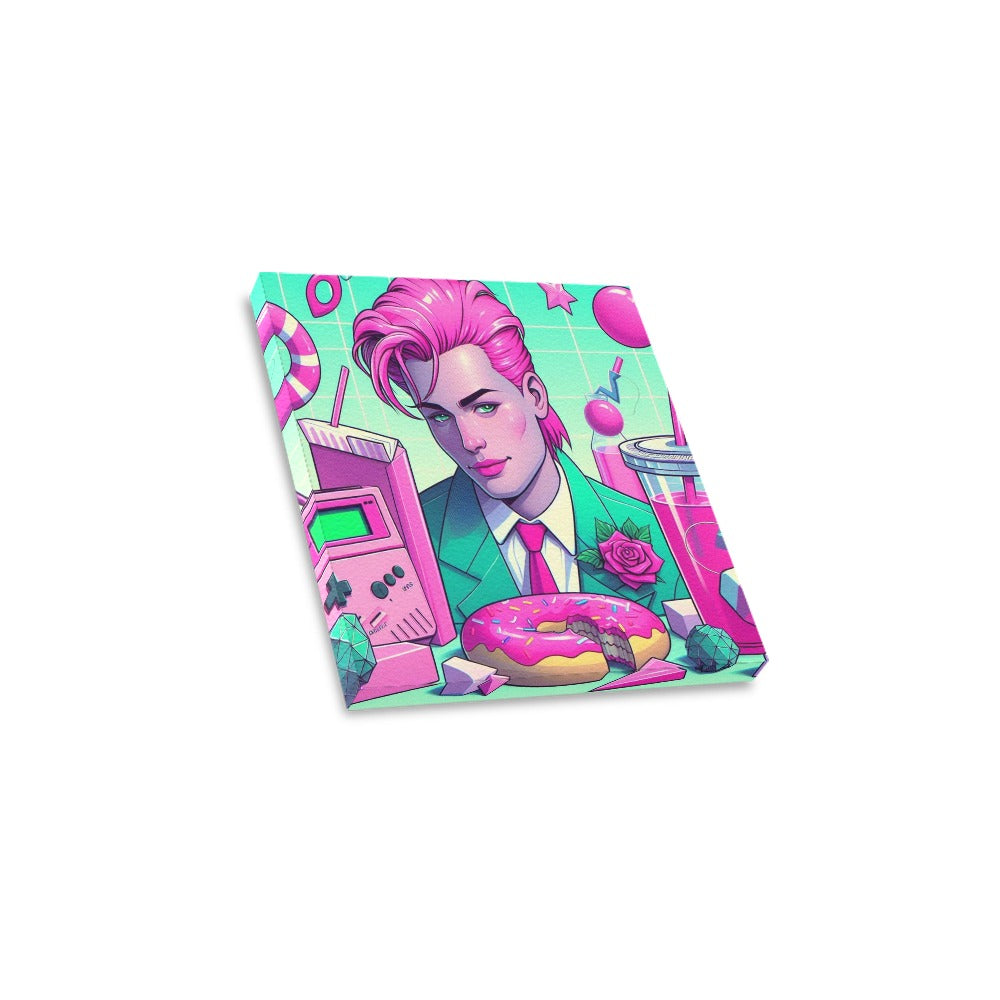90s Pink and Green Aesthetic Icons Framed Canvas Print 12"x12"