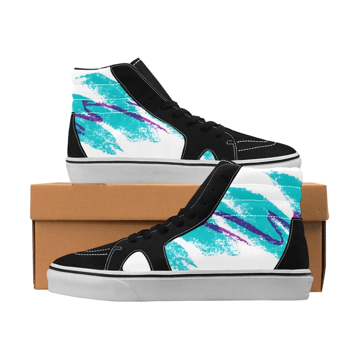 90s Jazz Solo Paper Cup Pattern Men's High Top Canvas Shoes