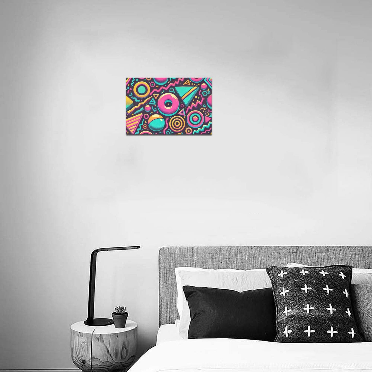Neon Retro 90s Pattern Framed Canvas Print 12" x 8"