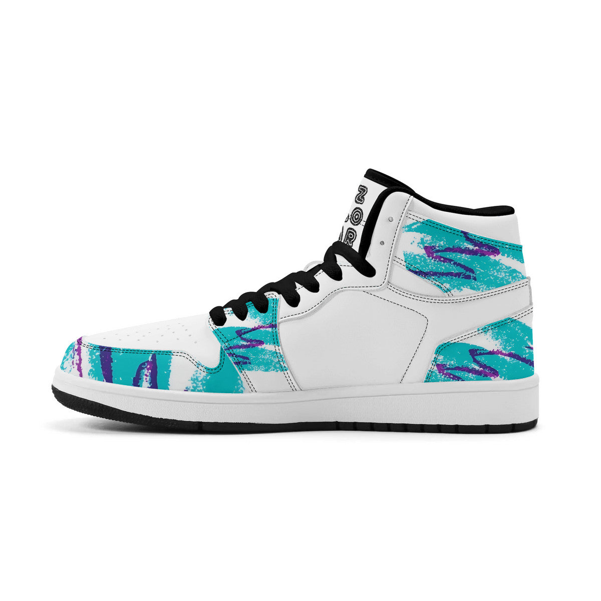 90s Jazz Solo Paper Cup Pattern Synthetic Leather High Top Sneakers w/Logo