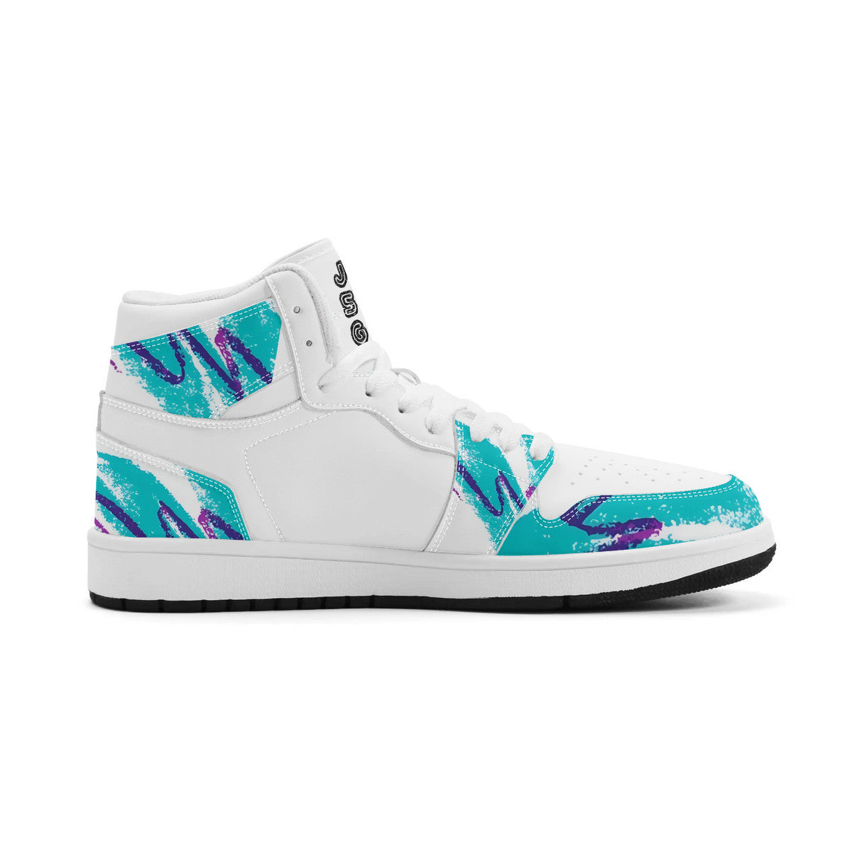 90s Jazz Solo Paper Cup Pattern Synthetic Leather High Top Sneakers w/Logo