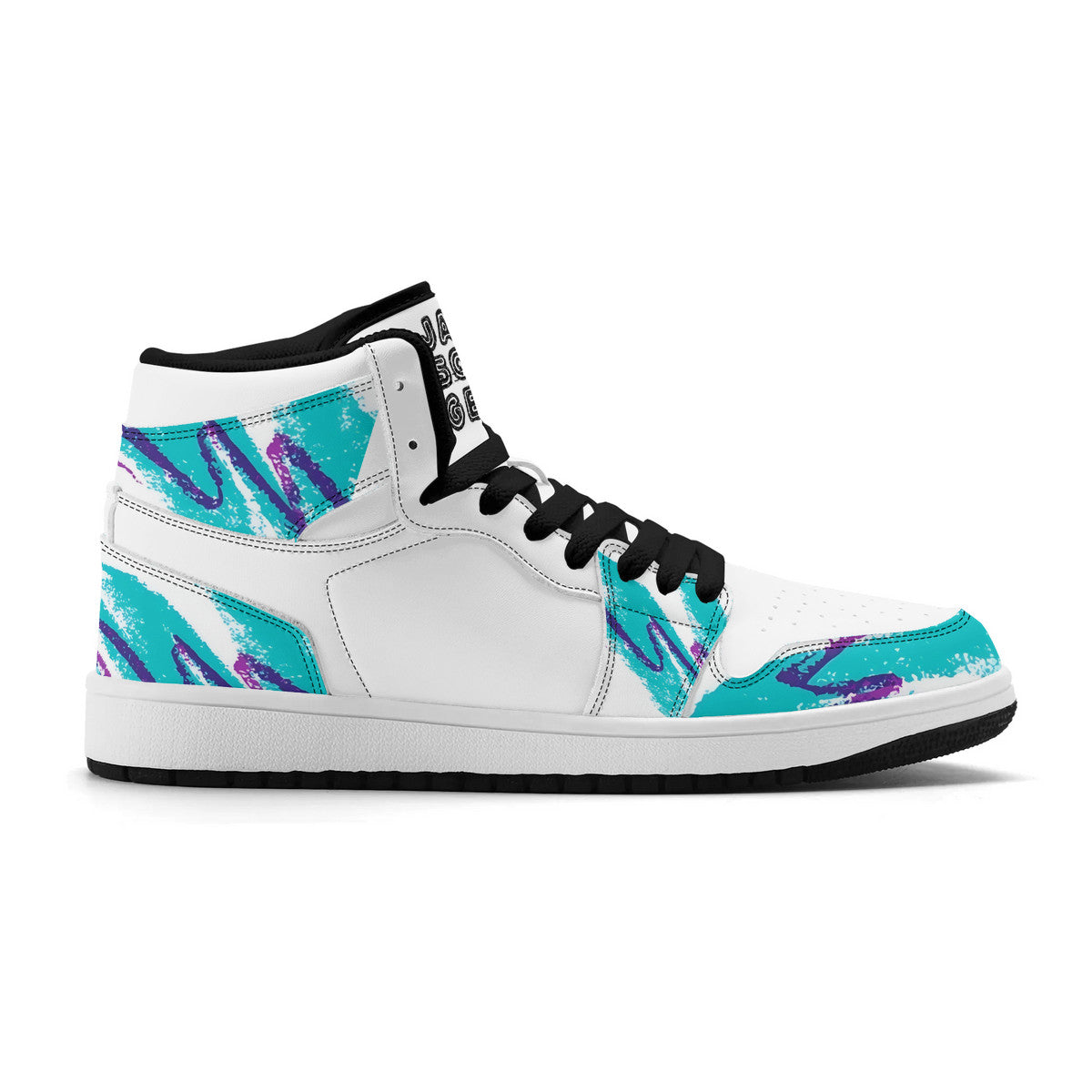 90s Jazz Solo Paper Cup Pattern Synthetic Leather High Top Sneakers w/Logo