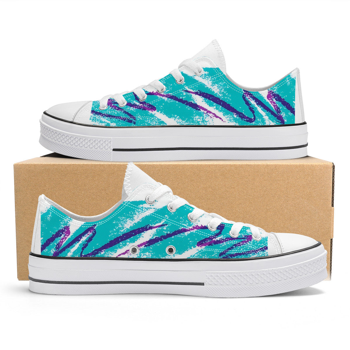 90s Jazz Solo Pattern Unisex Classic Low Top Canvas Shoes - White