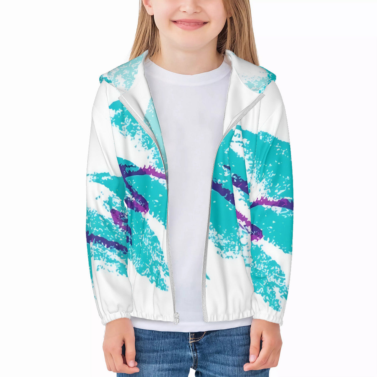 90s Jazz Solo Cup Pattern Kids Sun Protective Lightweight Zipper Hoodie