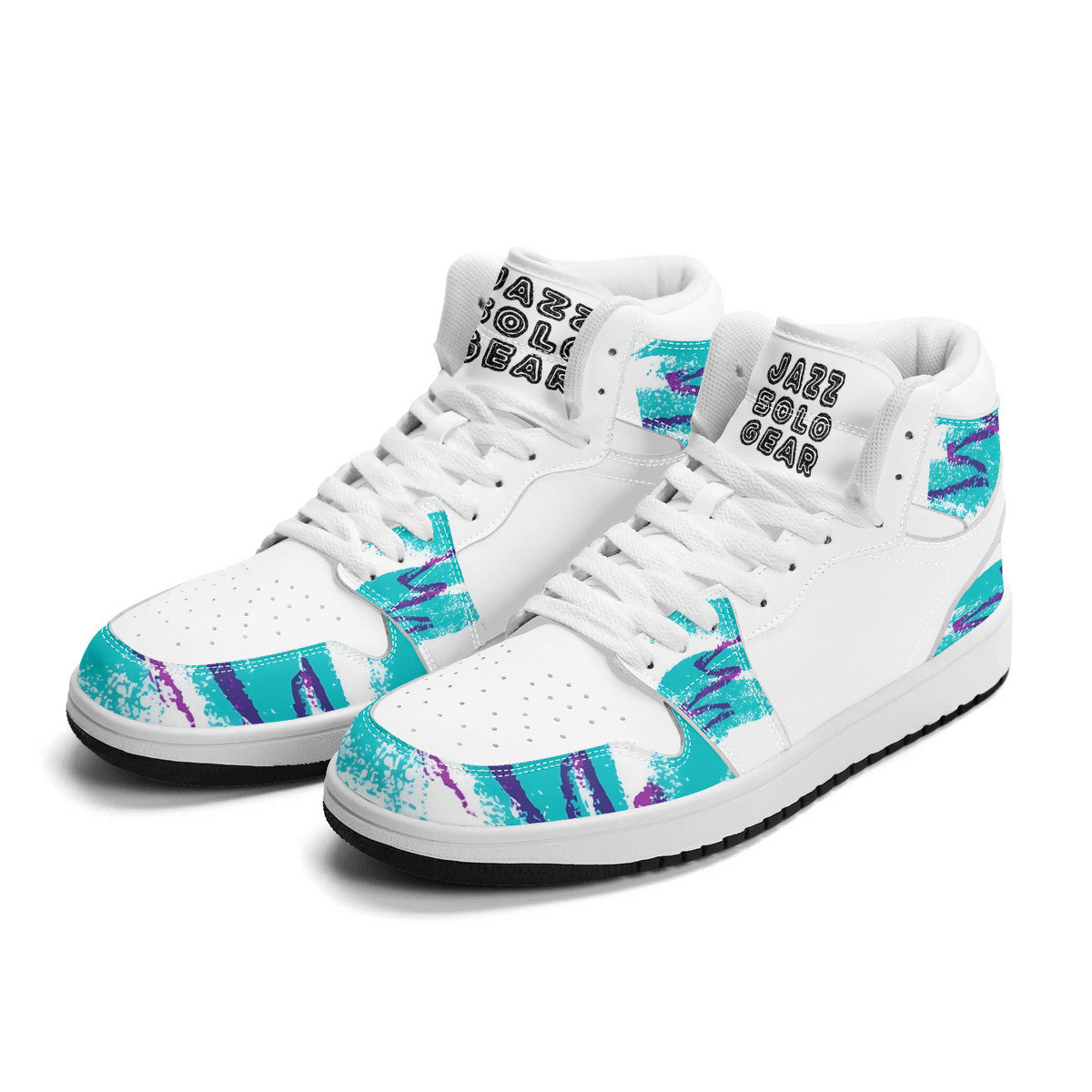 90s Jazz Solo Paper Cup Pattern Synthetic Leather High Top Sneakers w/Logo