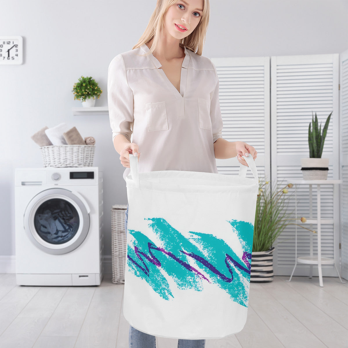 90s Jazz Solo Cup Pattern Round Laundry Basket
