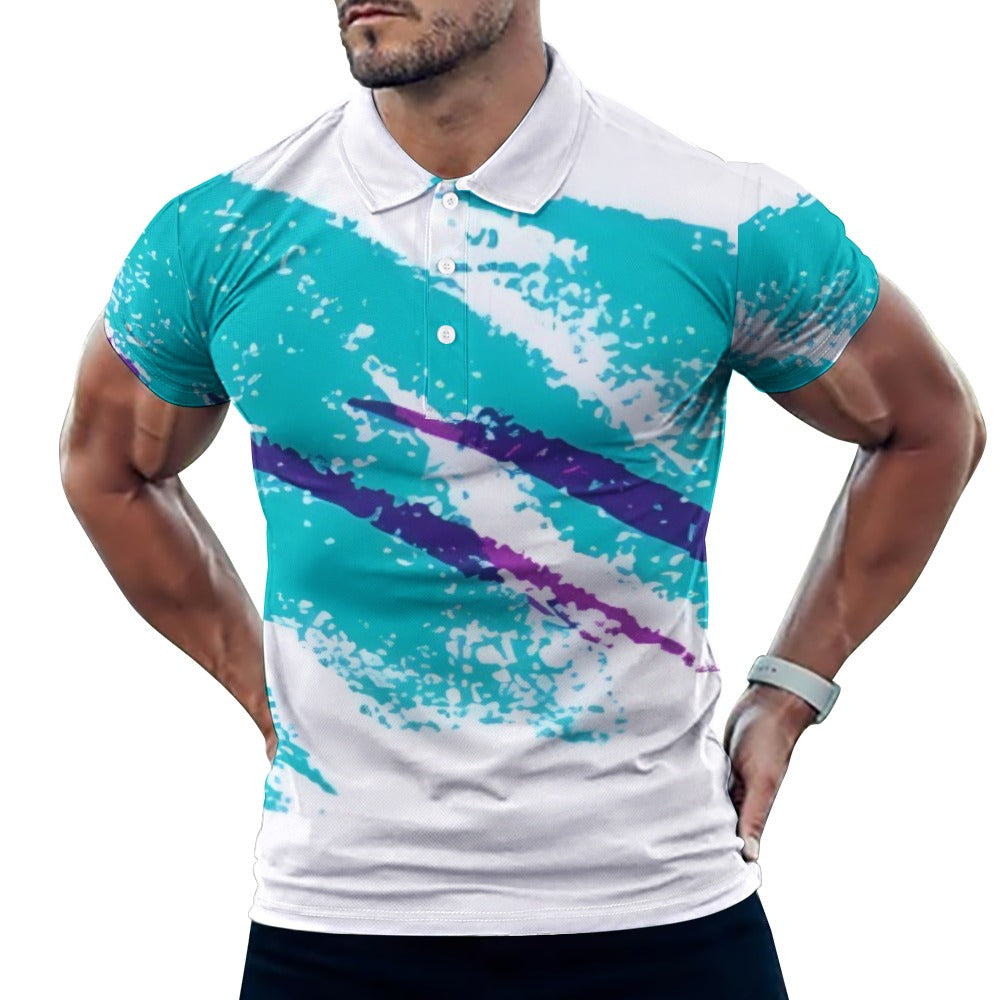 90s Jazz Solo Paper Cup Pattern Men's European Sode POLO Straight Shirt