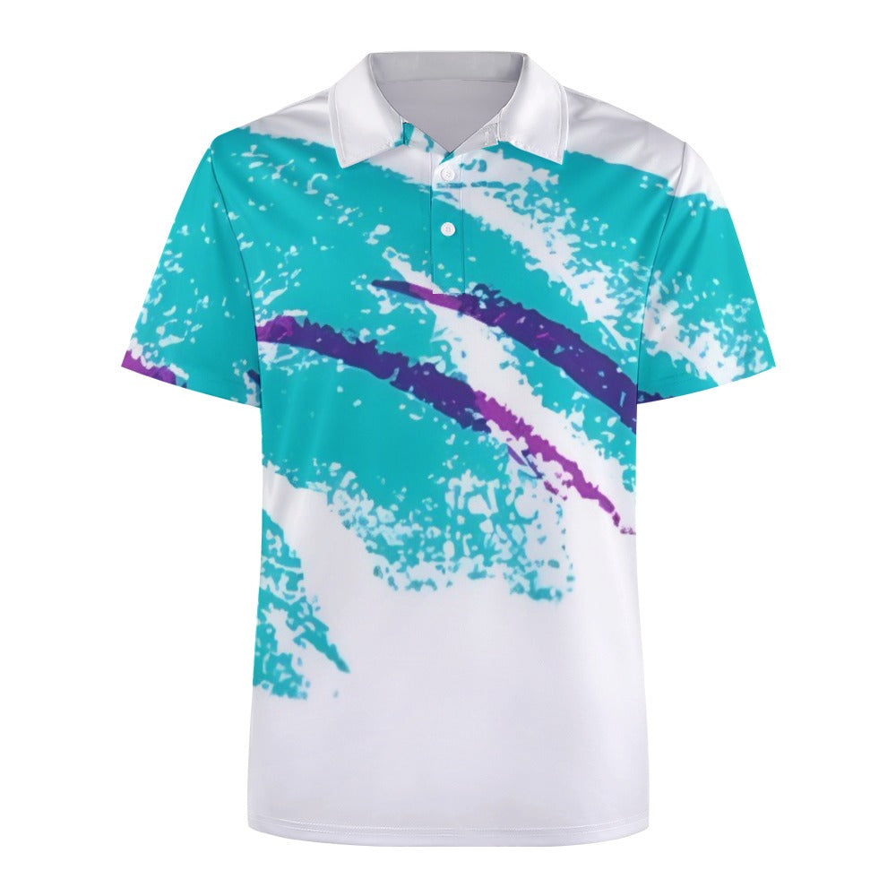90s Jazz Solo Paper Cup Pattern Men's European Sode POLO Straight Shirt