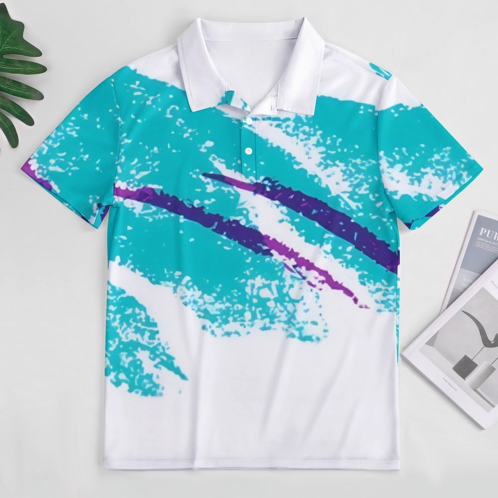 90s Jazz Solo Paper Cup Pattern Men's European Sode POLO Straight Shirt