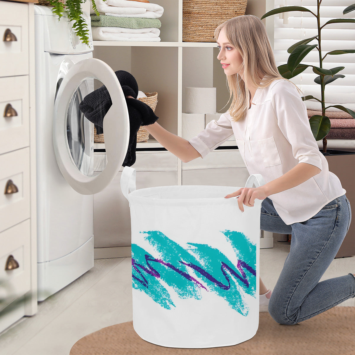 90s Jazz Solo Cup Pattern Round Laundry Basket