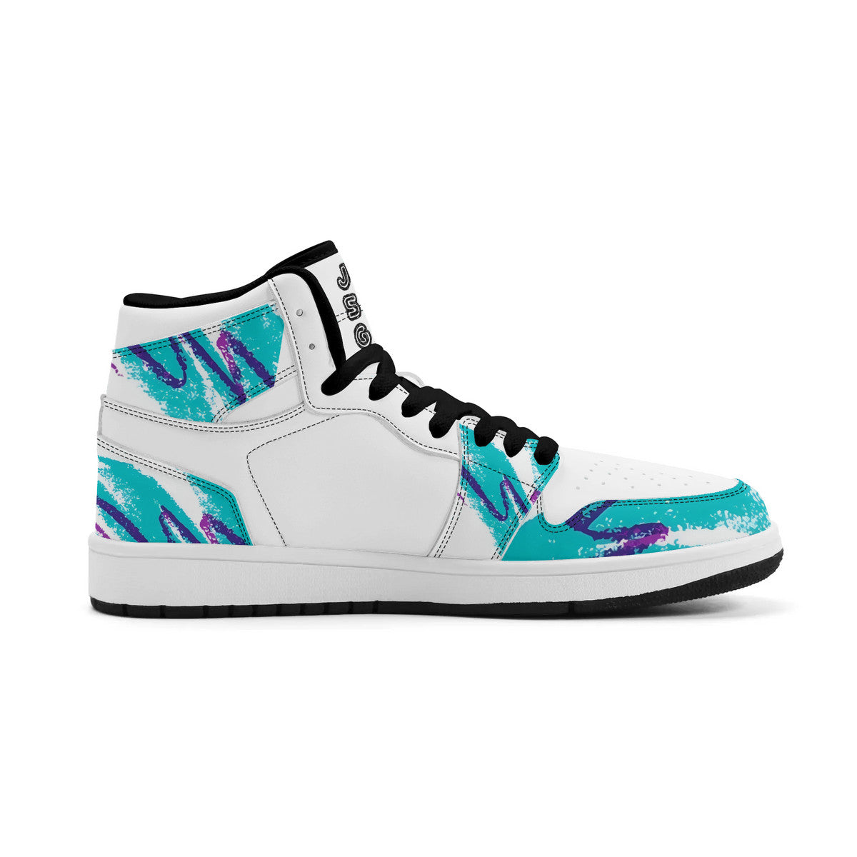 90s Jazz Solo Paper Cup Pattern Synthetic Leather High Top Sneakers w/Logo