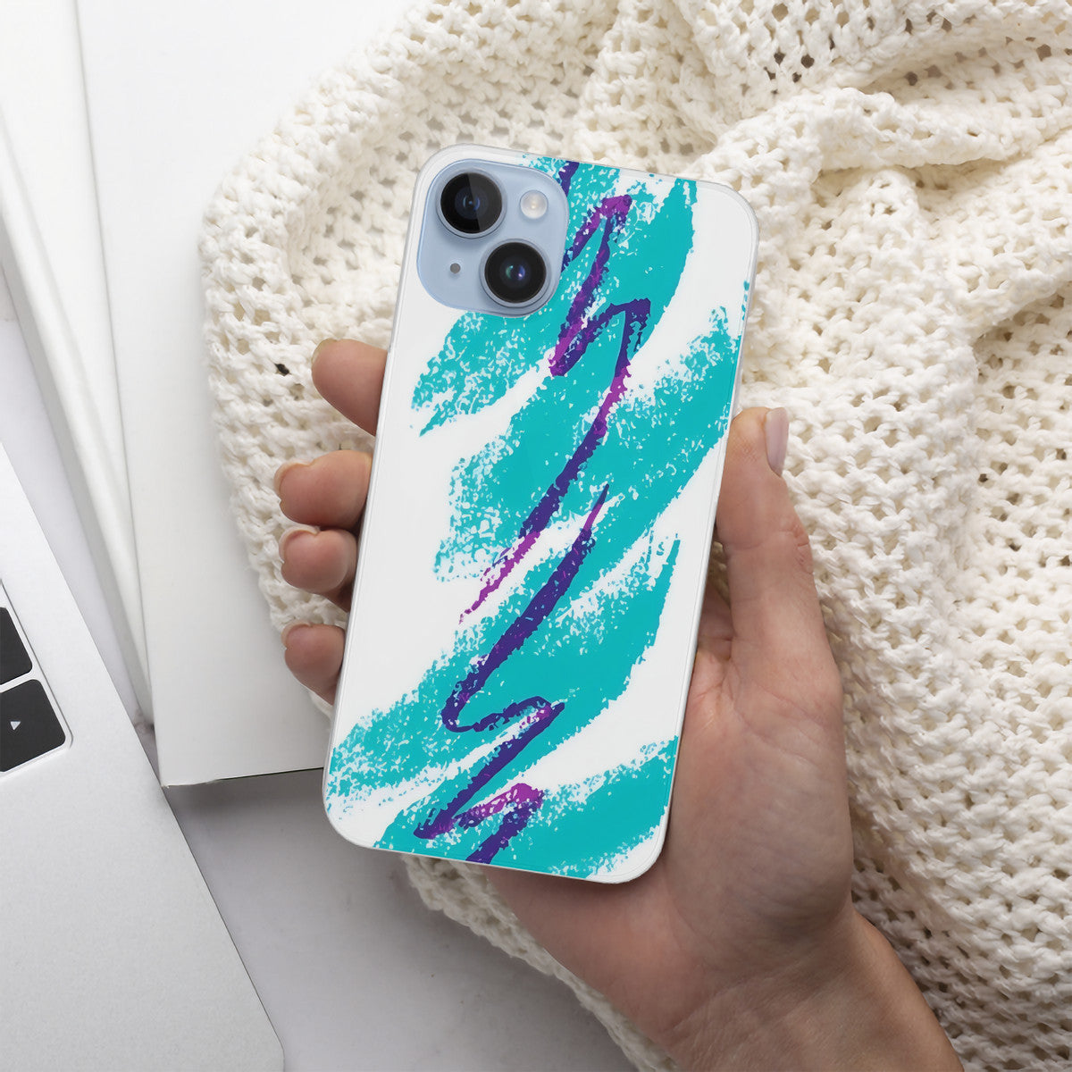 90s Jazz Solo Paper Cup Pattern HC_K7 iPhone 14 Transparent Acrylic Case (2 cameras)