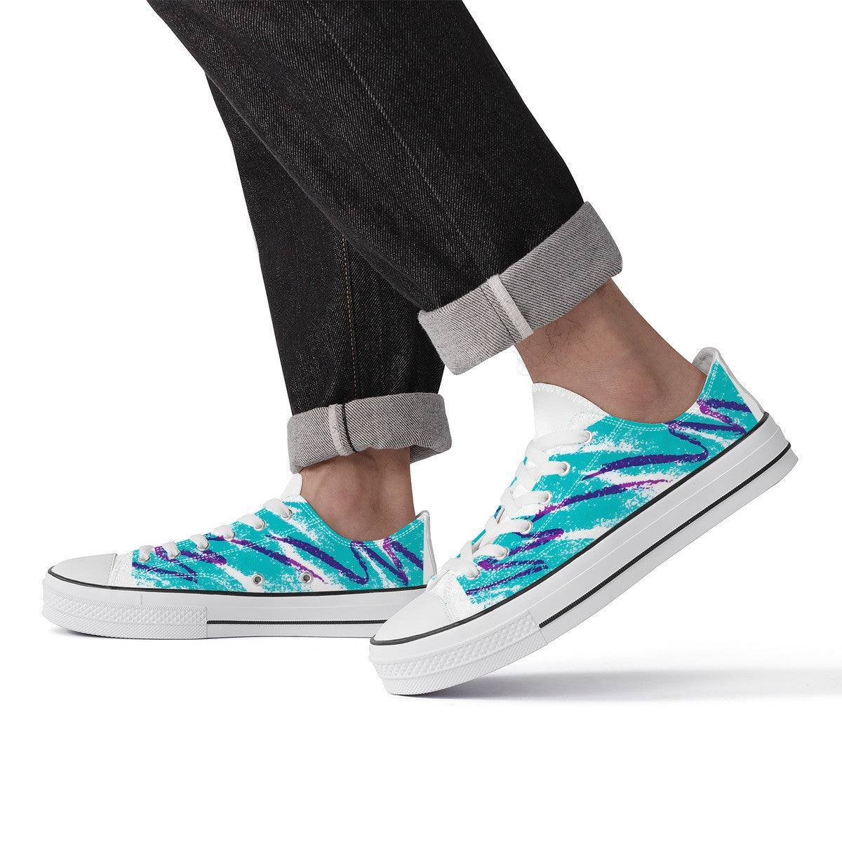 90s Jazz Solo Pattern Unisex Classic Low Top Canvas Shoes - White