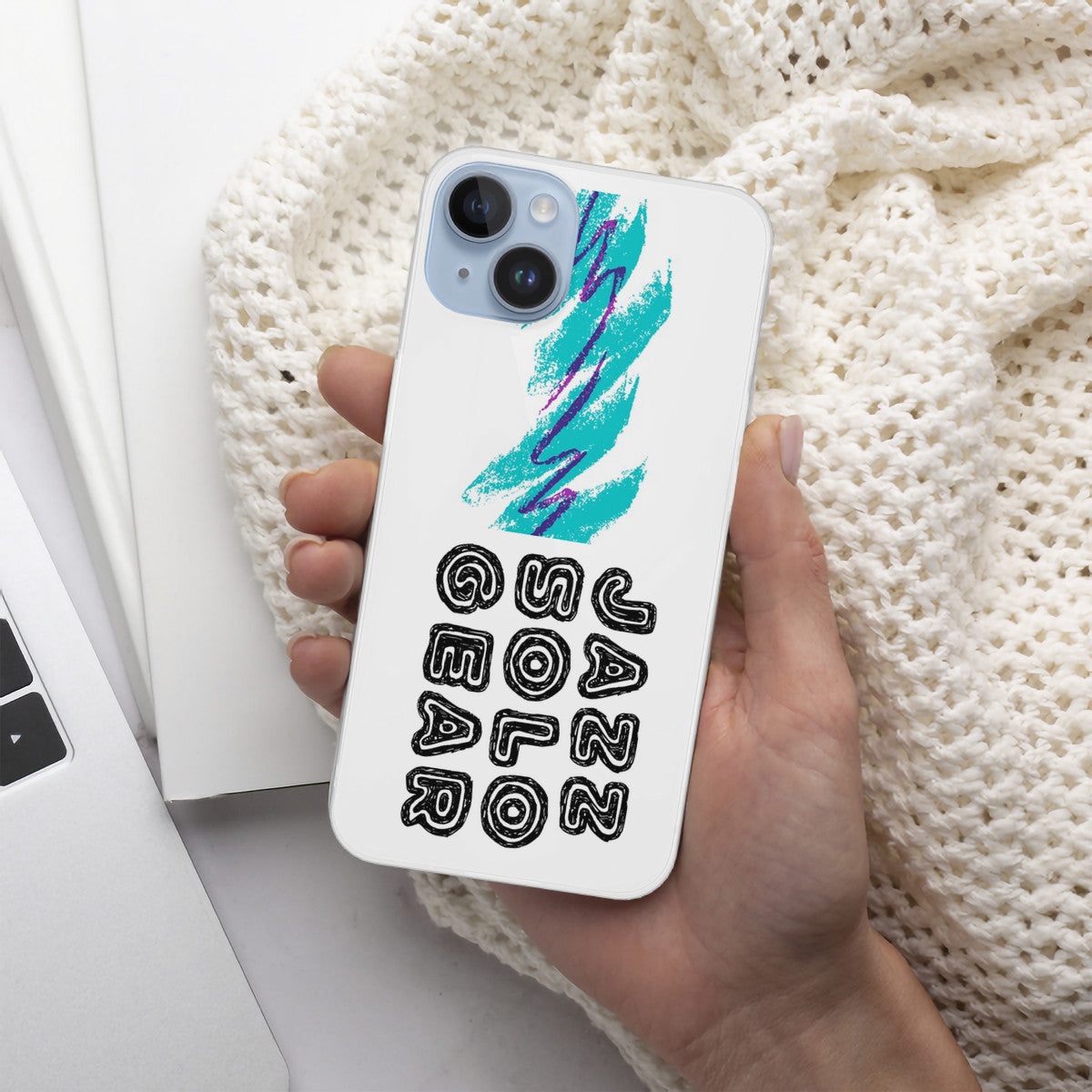 90s Jazz Solo Paper Cup Pattern HC_K7 iPhone 14 Transparent Acrylic Case (2 cameras)