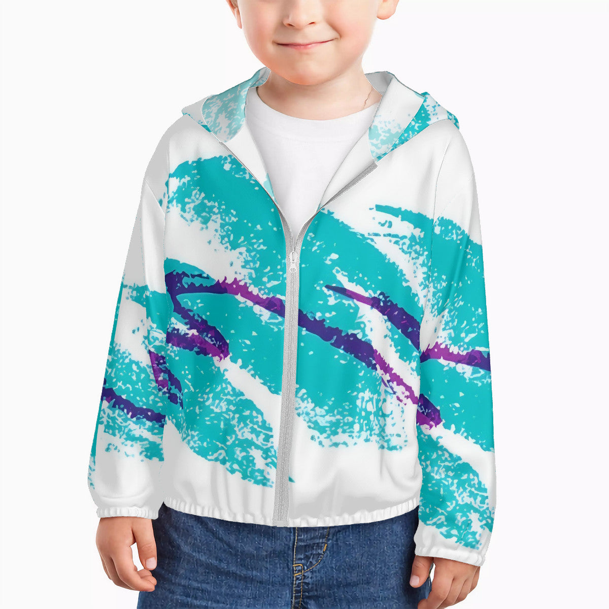 90s Jazz Solo Cup Pattern Kids Sun Protective Lightweight Zipper Hoodie