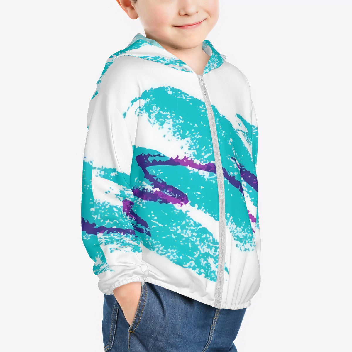 90s Jazz Solo Cup Pattern Kids Sun Protective Lightweight Zipper Hoodie