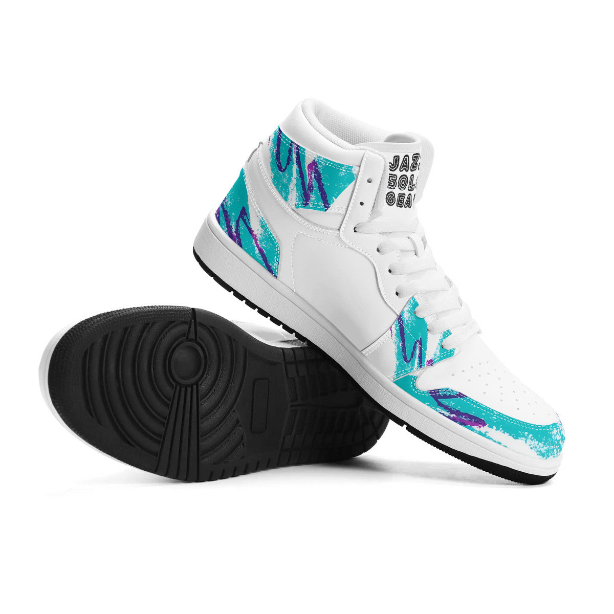90s Jazz Solo Paper Cup Pattern Synthetic Leather High Top Sneakers w/Logo