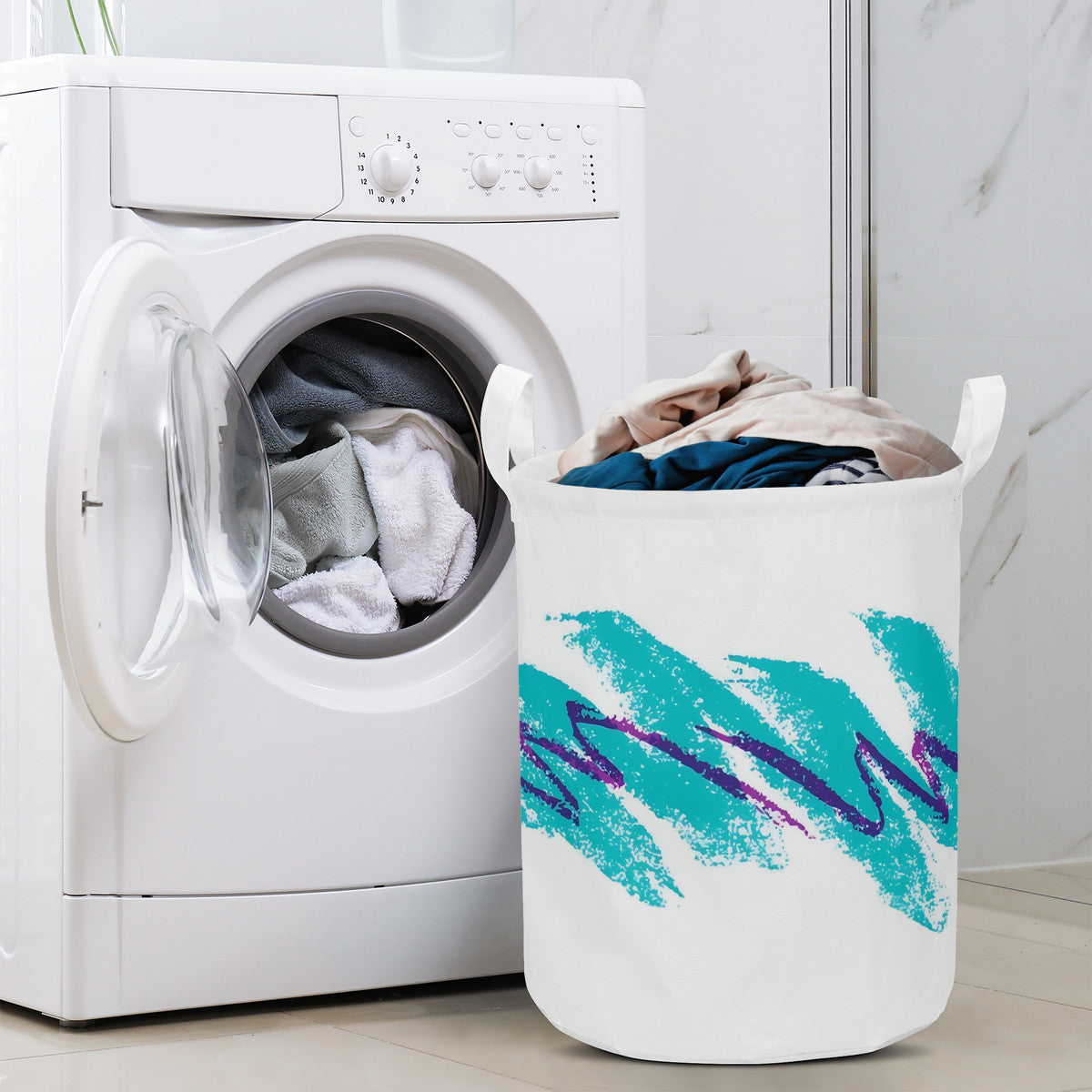 90s Jazz Solo Cup Pattern Round Laundry Basket