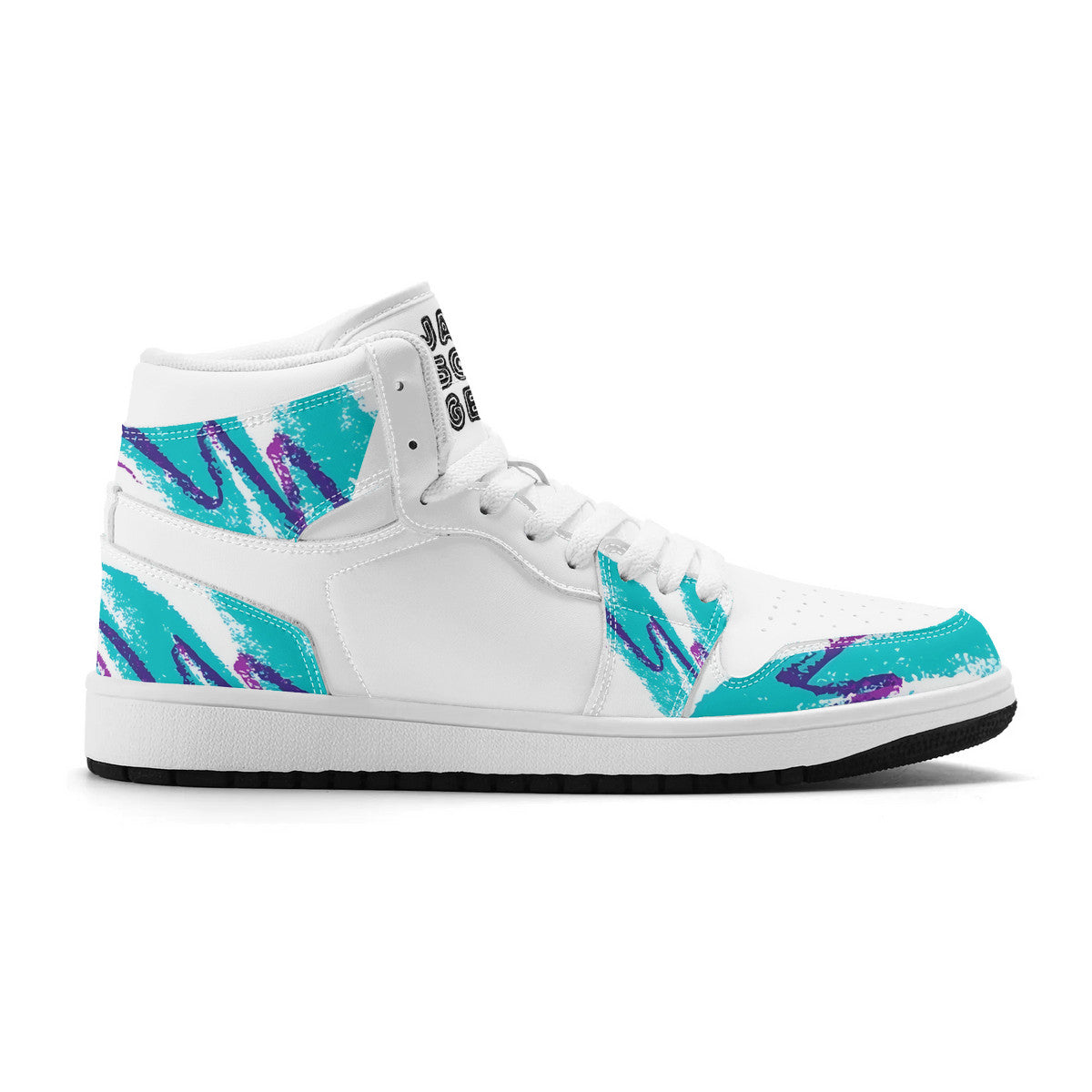 90s Jazz Solo Paper Cup Pattern Synthetic Leather High Top Sneakers w/Logo