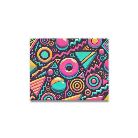 Neon Retro 90s Pattern Framed Canvas Print - 14x11 inch