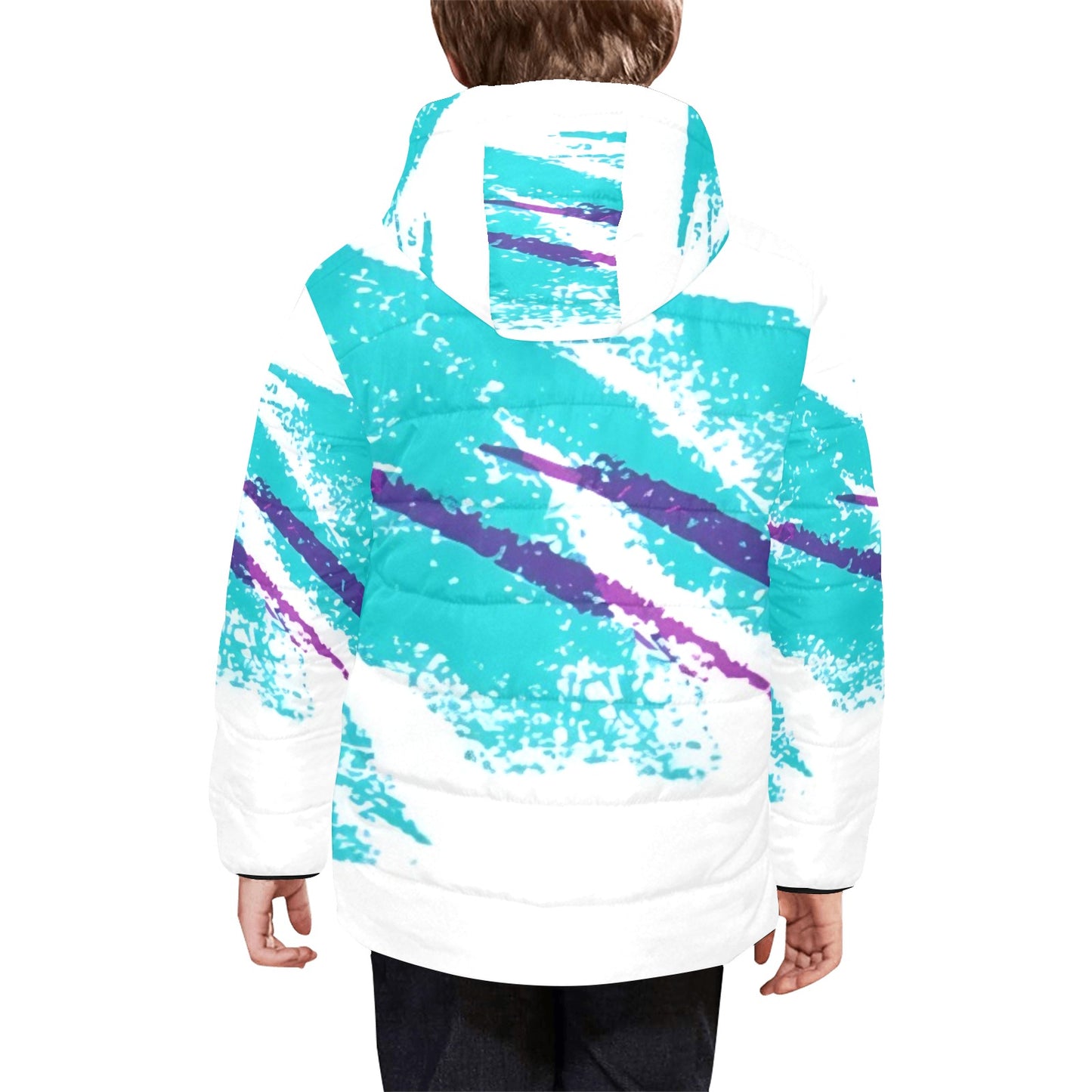 90s Jazz Solo Paper Cup Pattern Kids' Padded Hooded Jacket