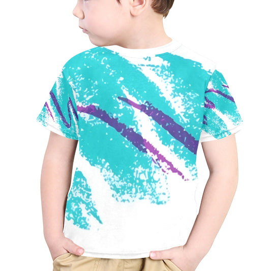 90s Jazz Solo Paper Cup Pattern Little Boys' All Over Print Crew Neck T-Shirt