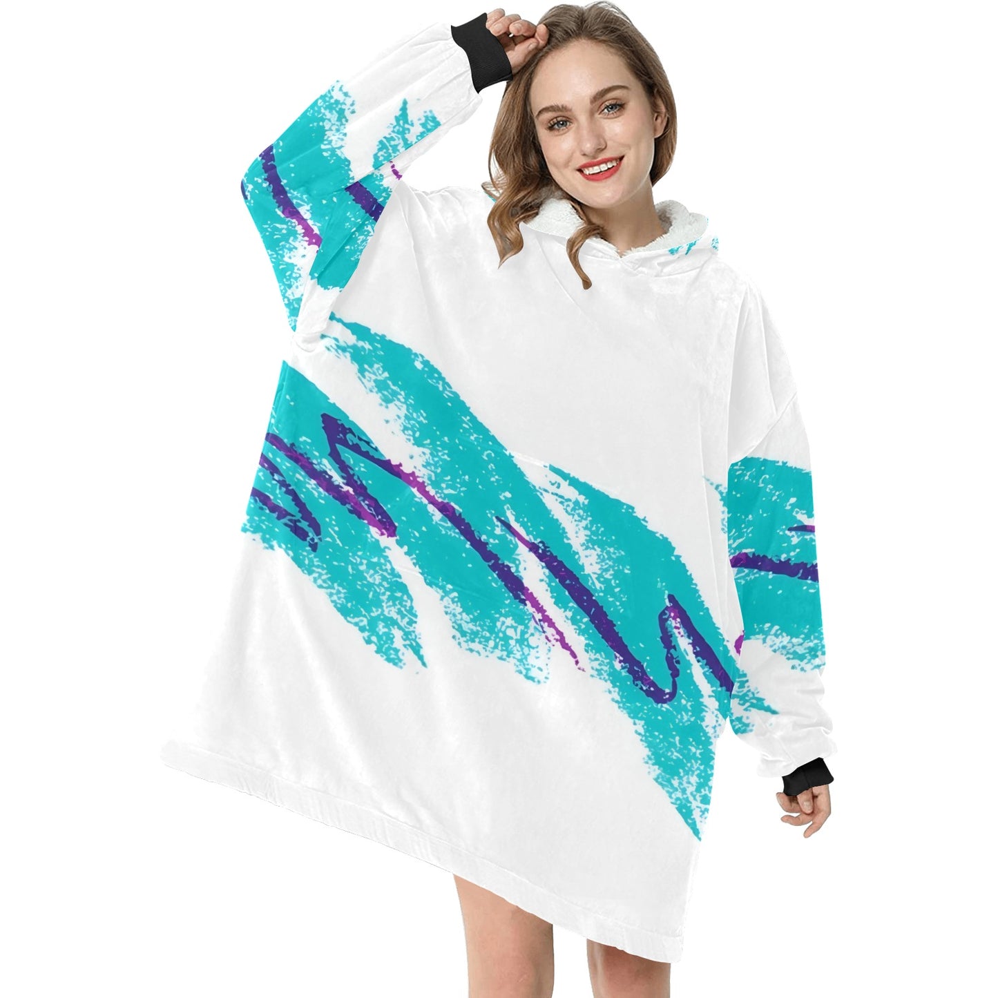 90s Jazz Pattern Blanket Hoodie for Women