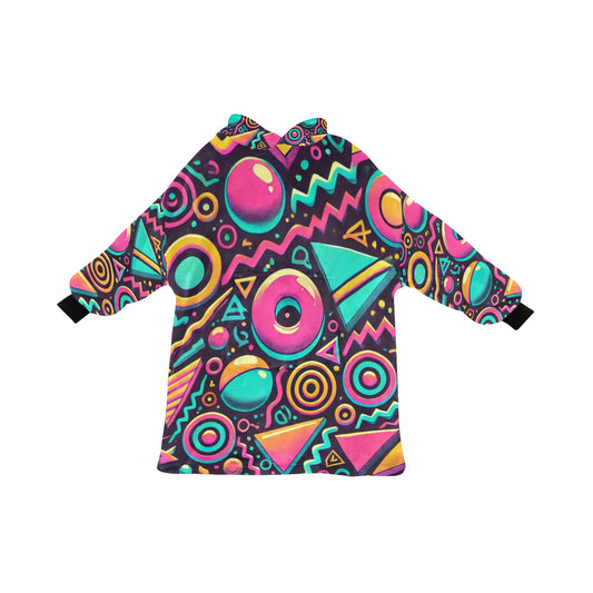 Neon Retro 90s Pattern Blanket Hoodie for Women