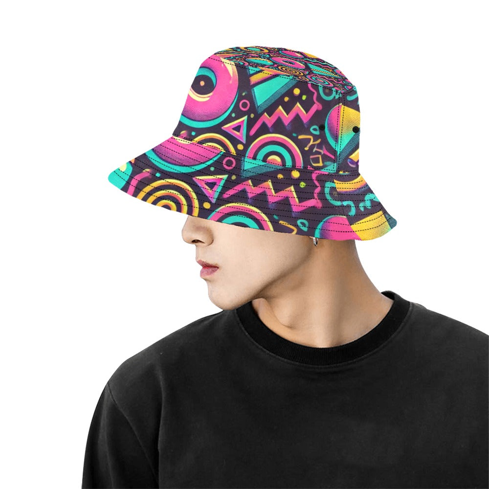 Neon Retro 90s Pattern Men's Bucket Hat