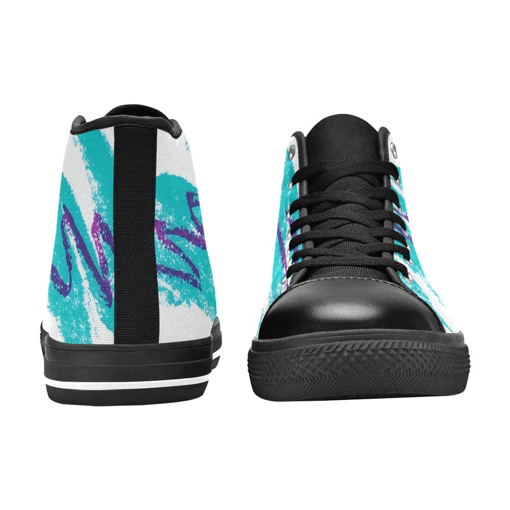 90s Jazz Solo Paper Cup Pattern Aquila High Top Canvas Women's Shoes