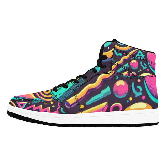 Neon Retro 90s Pattern Men's High Top Sneakers