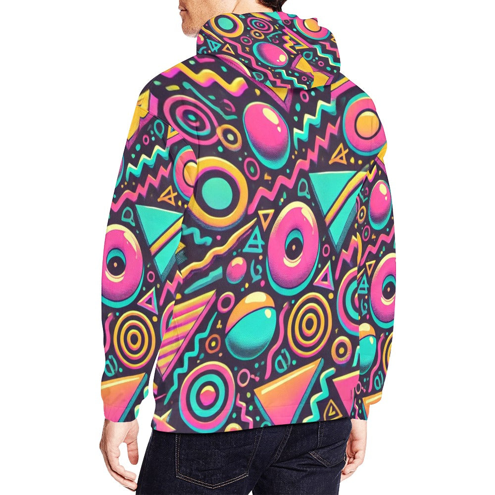 Neon Retro 90s Pattern Men's All Over Print Hoodie