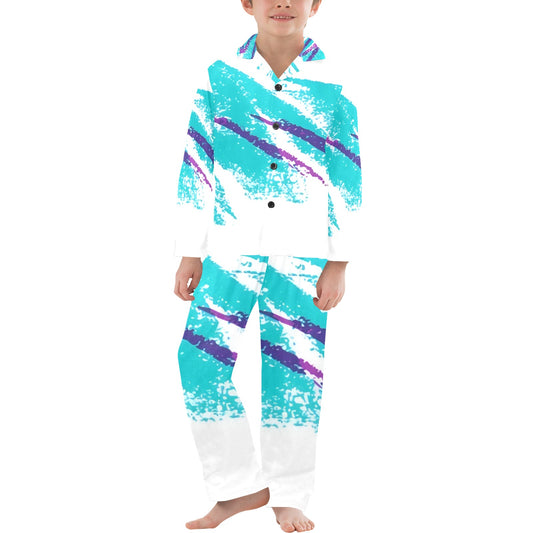 90s Jazz Solo Paper Cup Pattern Big Boys' V-Neck Long Pajama Set