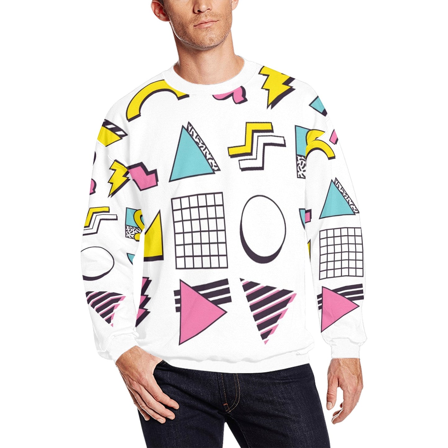 90s White Aesthetic Design Men's All Over Print Sweatshirt