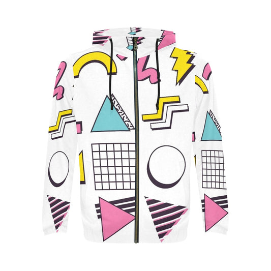 90s White Aesthetic Design Men's All Over Print Full Zip Hoodie