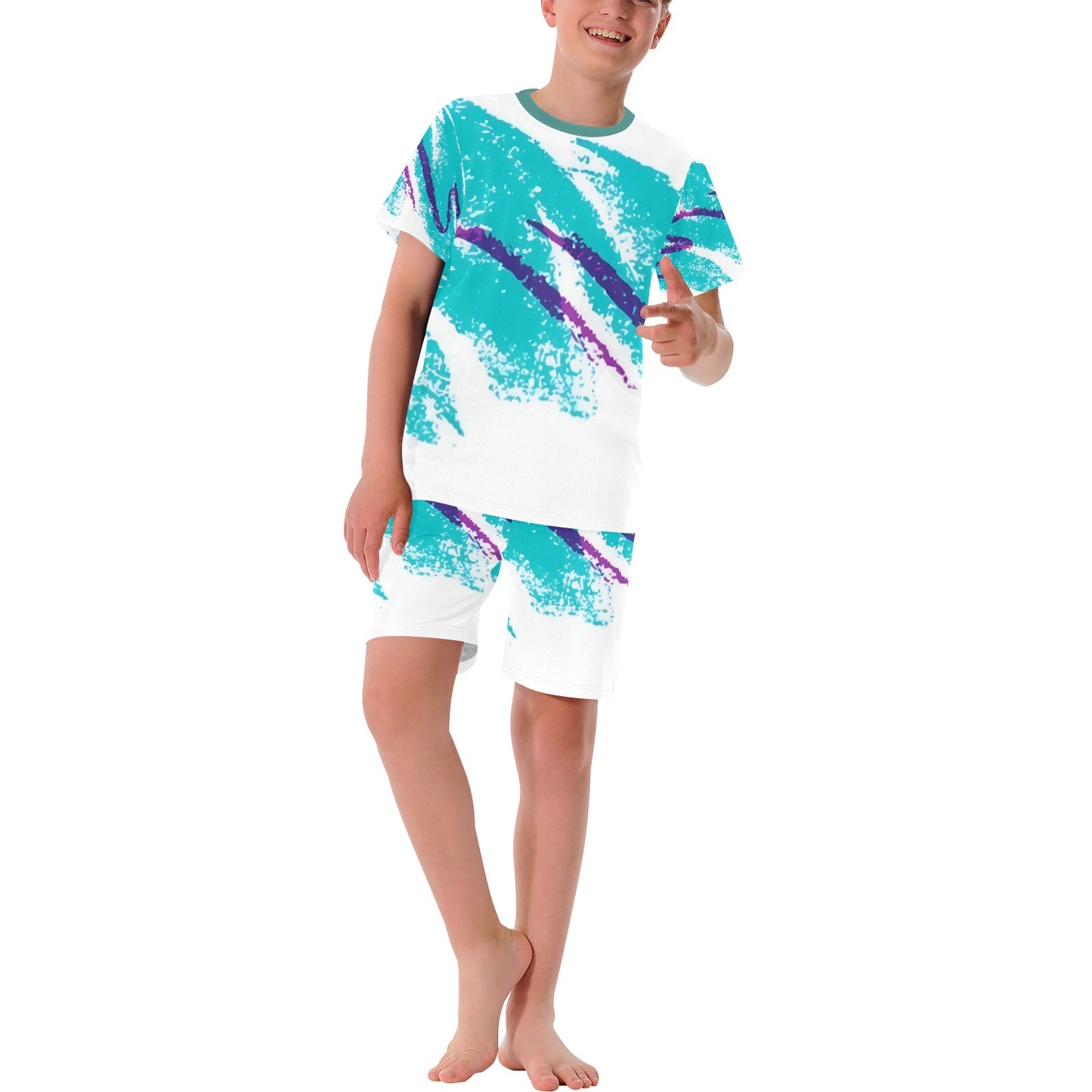 90s Jazz Solo Paper Cup Pattern Big Boys' Short Pajama Set