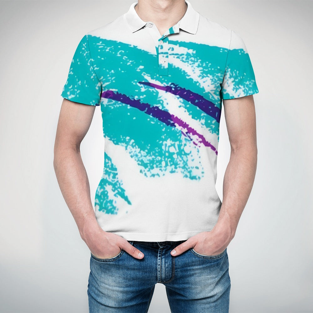 90s Jazz Solo Paper Cup Pattern Polo straight shirt