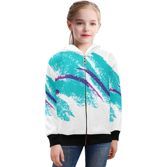 90s Jazz Solo Paper Cup Pattern Big Girls' Zip Up Hoodie