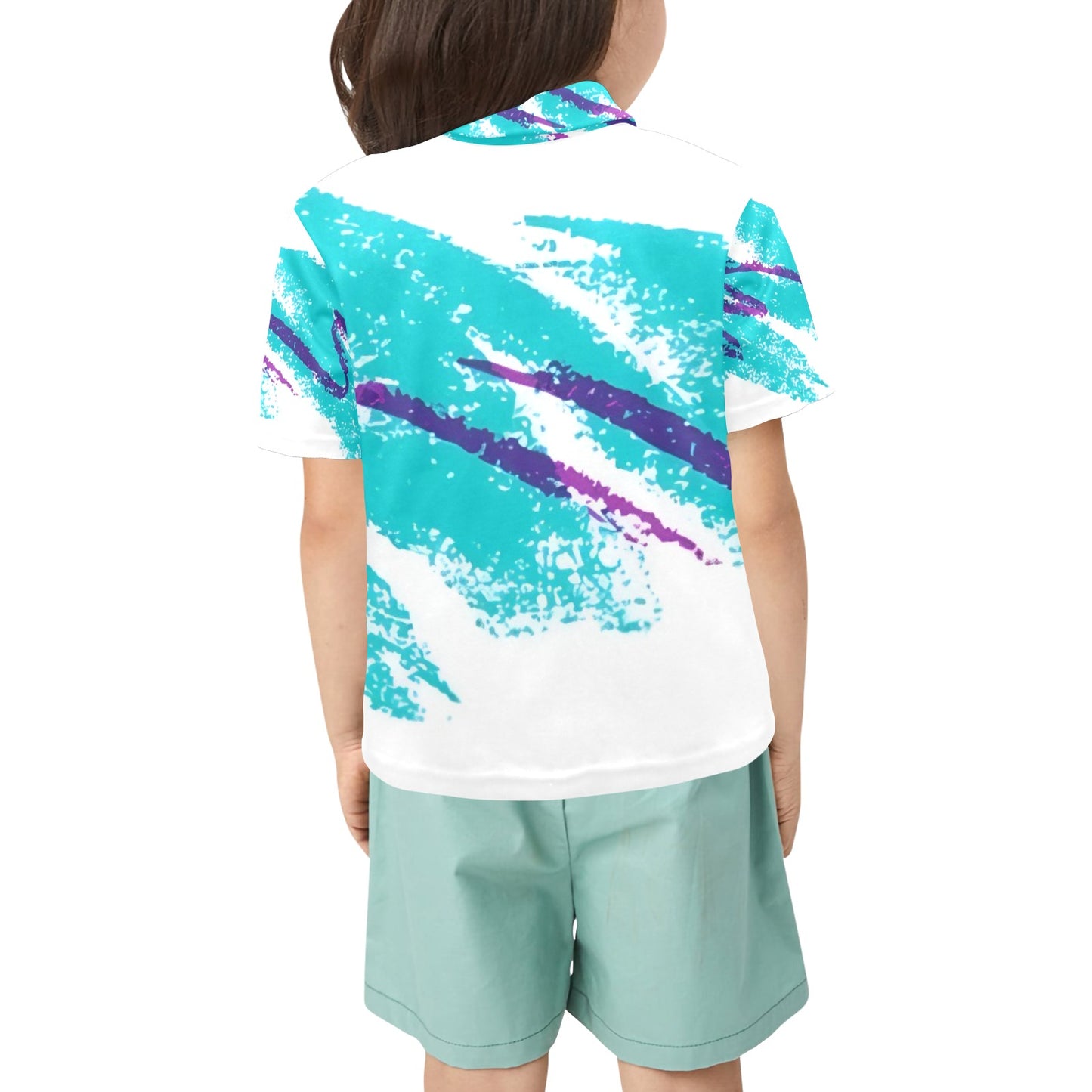 90s Jazz Solo Paper Cup Pattern Little Girls' Polo Shirt