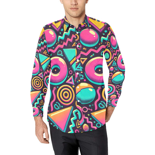 Neon Retro 90s Pattern Men's Long Sleeve Shirt