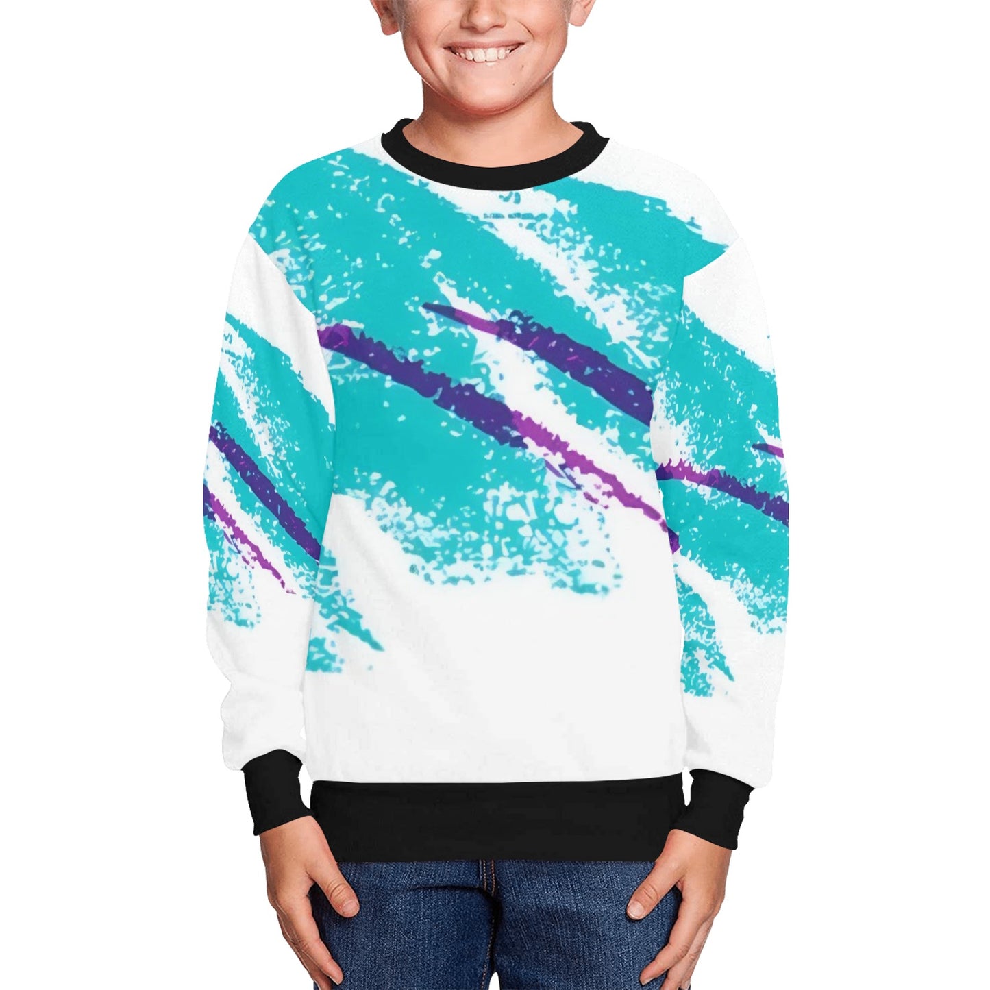 90s Jazz Solo Paper Cup Pattern Kids' All Over Print Fuzzy Sweatshirt