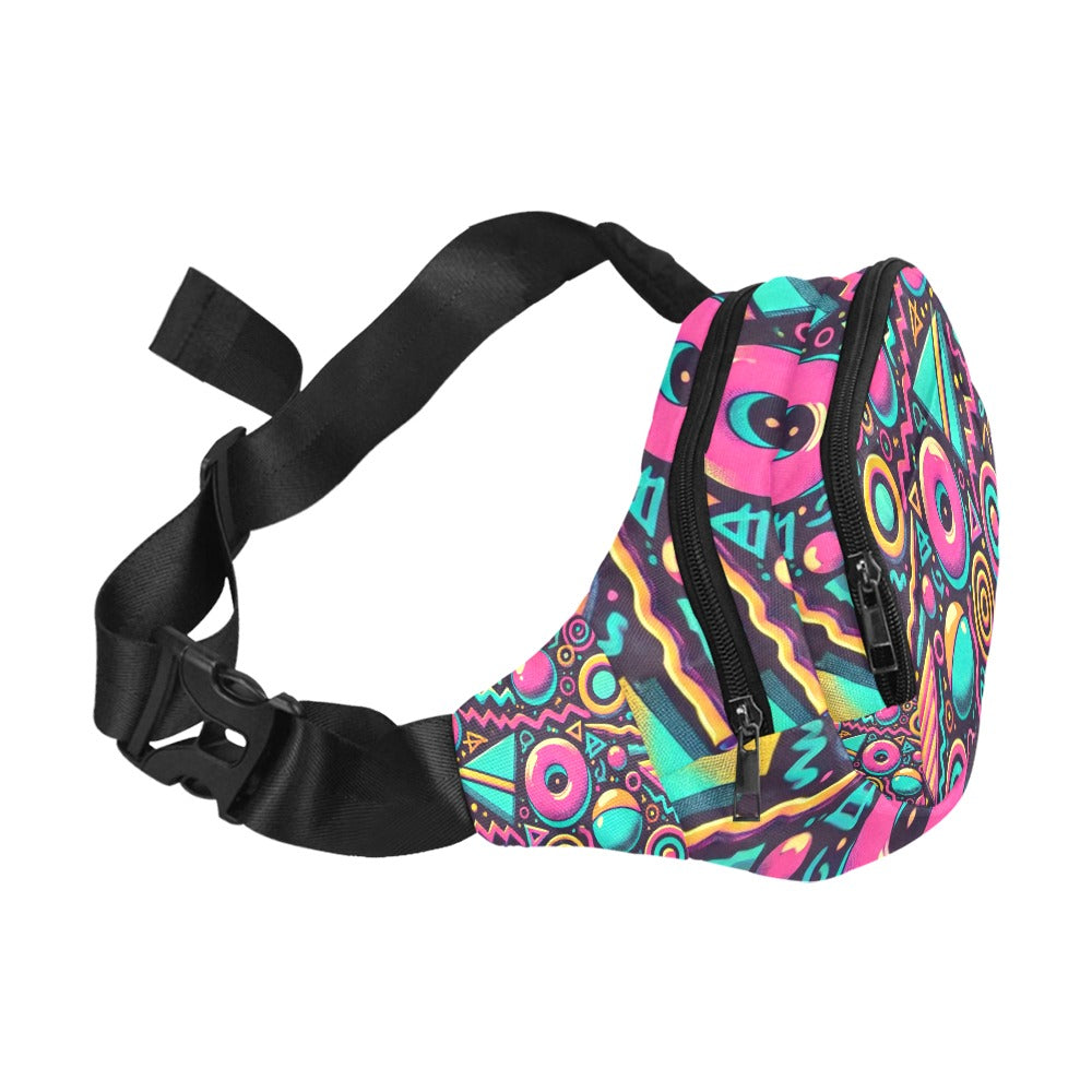 Neon Retro 90s Pattern Unisex Waist Bag with Front Pocket